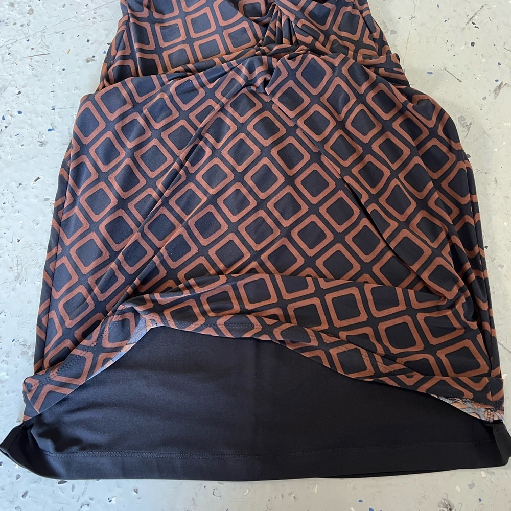 Lauren Ralph Lauren Dress Size 8 Brown Black Geometric Knot Sheath Stretch Midi - Picture 10 of 13